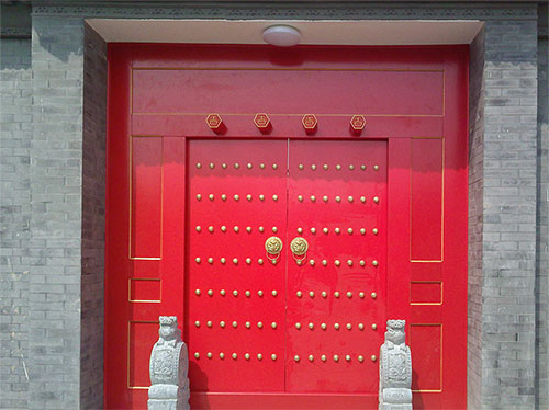 富文镇中国传统四合院系列朱红色中式木制大门木作
